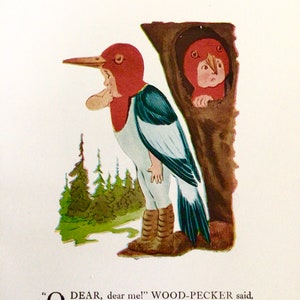 Bird Children, Woodpecker/Flycatcher,  2-Sided Vintage Bookprints for Framing by Elizabeth Gordon, 1912