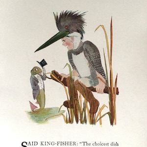 Bird Children, Kingfisher/Brown Thrasher, 2-Sided Vintage Bookprints for Framing by Elizabeth Gordon, 1912