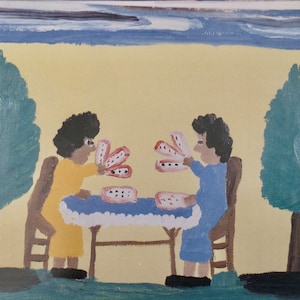 Clementine Hunter, jeu de cartes/déménagement, art afro-américain, impression de livre recto-verso, sans cadre, 1985