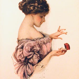 HIS GIFT, Harrison Fisher’s American Girls, 5” x 7.75”, Antique Book Print , Unframed, Victorian Age Fashion Art, Printed in 1912
