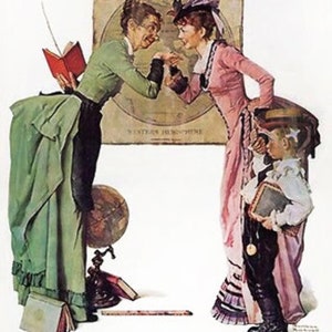 School Days/Partygoers, Norman Rockwell Magazine Prints, 2-Sided Book Page, Unframed