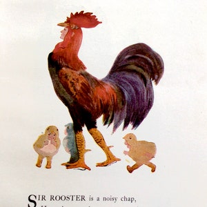 Bird Children, Rooster/Hen, 2-Sided Vintage Bookprints for Framing by Elizabeth Gordon, 1912