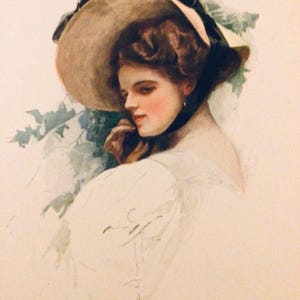 REFLECTIONS, Harrison Fisher’s American Girls, 5” x 7.75”, Antique Book Print , Unframed, Victorian Age Fashion Art, Printed in 1912