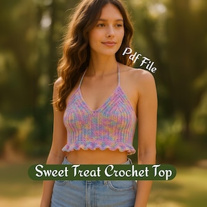 Crochet Halter Top Pattern PDF – Ruffle Crop Top – Boho Summer Festival Outfit – Easy Beginner DIY Crochet Clothing