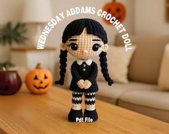 Wednesday Addams Amigurumi Crochet Pattern PDF – Gothic Doll Tutorial for Beginners