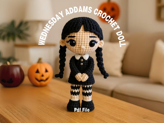 Wednesday Addams Amigurumi Crochet Pattern PDF – Gothic Doll Tutorial for Beginners