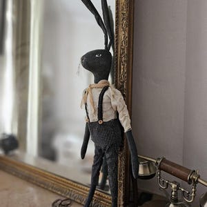 Handmade rabbit art doll - 70 cm primitive textile bunny in vintage lace dress