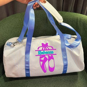 Personalized Baby Duffle Bag, Monogram Seersucker Kids Travel Bag, Kids Duffel Bag, Ballet Bag, Kids Gifts, Overnight Bag, Girls Dance Bag
