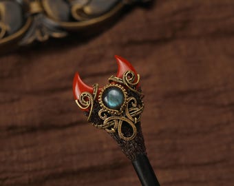 Vintage Hair Stick Hairpin Knitting Needle Wand Carved Wood  display picture 3
