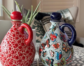 Talavera Olive Oil Dispenser | Handpainted Mexican Ceramic Decanter | Floral & Butterfly Pitcher | Artisan Kitchen Decor | Cultural Gift