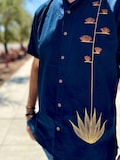 Men’s Agave Embroidered Shirt, Short Sleeve Navy Button Up, Mexican Fiesta Outfit, Tequila Lover Gift, Casual Summer Vacation Shirt