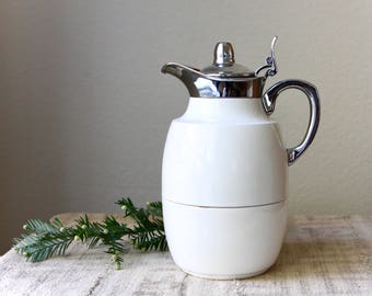 Vintage Mid Century Alfi Juwel Thermal Carafe, West Germany, White Lacquered Metal with Chrome Accents