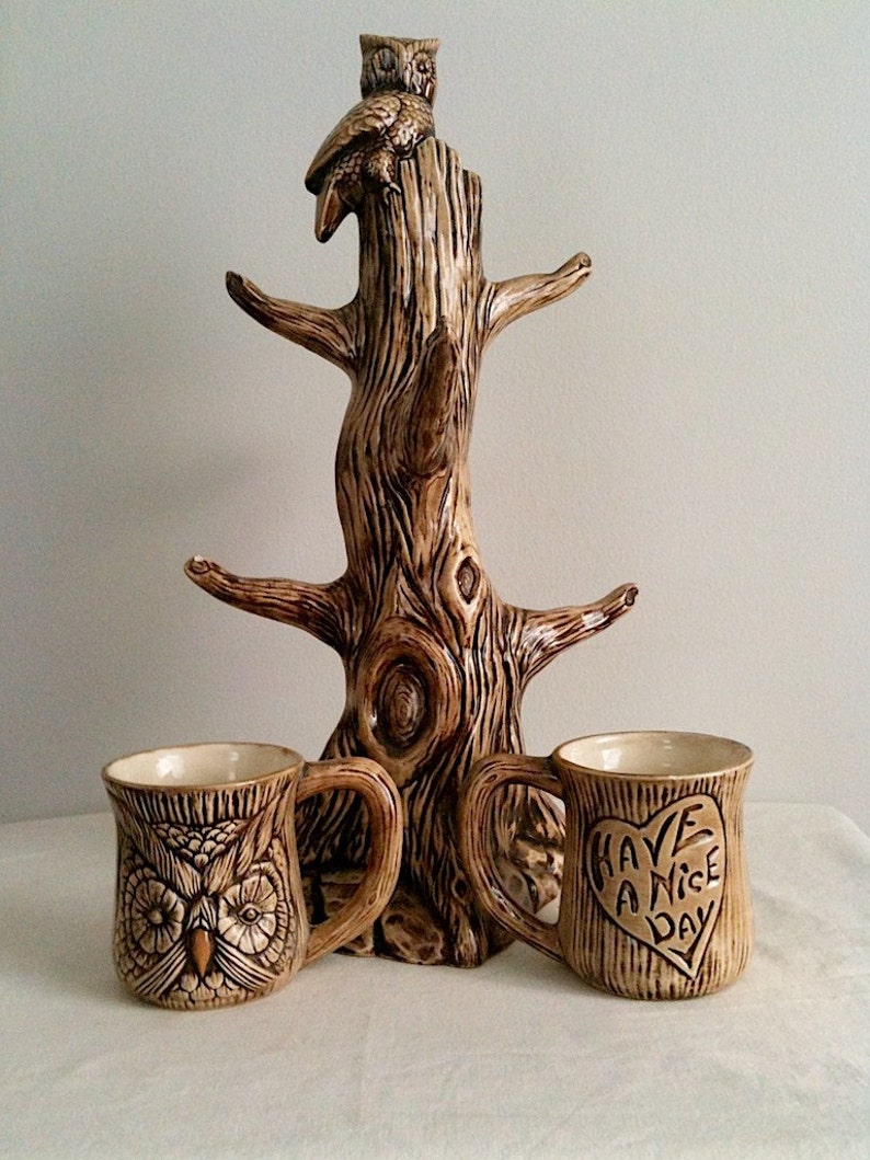 Vintage Ceramic Owl Mug Tree with Have a Nice Day Owl Mugs-set | Etsy