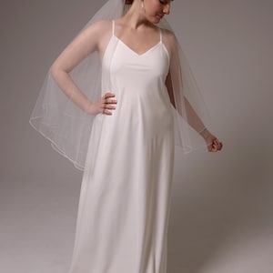 Elegant 2-Tier Wedding Veil with Pencil Edge – Soft, Simple, Light Ivory Blusher Veil