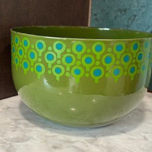 Merrill Ames VEFA Enamelware Bowl: Lollipop Pattern, Cold War West Germany (8"W x 5 1/8"H)