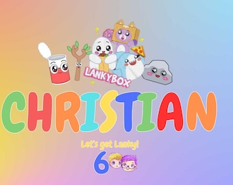 May include: A colorful graphic with the name "CHRISTIAN" in large, multi-colored letters. The image features cartoon characters and the text "Let's get Lanky! 6". The background has a gradient of yellow, orange, blue, and purple.