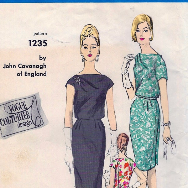 UNCUT John Cavanagh  * Vintage Vogue Couturier Design Pattern 1235 - Beautiful One Piece Cocktail Evening Dress / Size 16 Bust 36