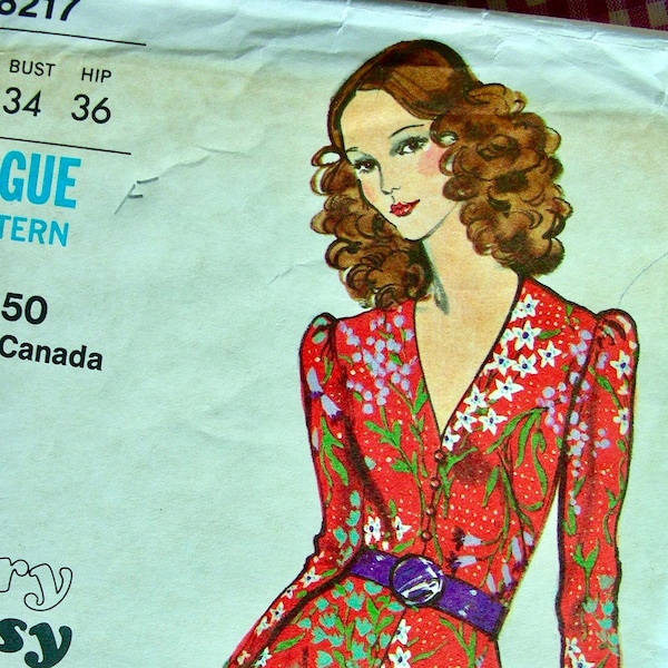 Vogue Pattern 8217 / UNCUT / Very Easy Vogue Pattern /  Misses' Cocktail/Evening Dress with V-neckline Has Fitted Bodice /  Size 12  Bust 34