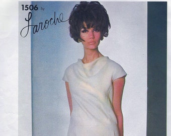 LAROCHE Designer  * Vogue Paris Original  Pattern 1506  ELEGANT Semi-fitted Dress has Bias Front Bodice * Size 10 or Size 12 * UNCUT + Label