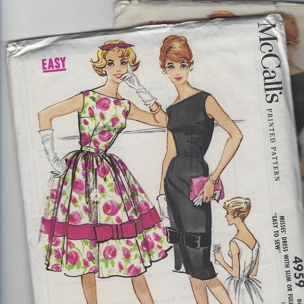 UNCUT Vintage 1950s McCall's Pattern 4959 - Misses' Dress with Slim or Full Skirt "Easy To Sew" - Size 12  or 16