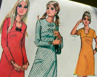 UNCUT Vintage 1970's  McCall's Pattern 2646  -  Misses' Retro A-line Dress has Frogs, with Cutout at Wrists & Neckline  / Size 12, bust 34