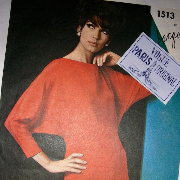 UNCUT * Vogue Paris Original Pattern 1513 * Jacques Heim  Designer  STUNNING Bias Bodice Cocktail Dress Dolman Sleeves  * Size 12, bust 32