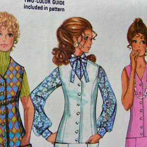 UNCUT Vintage 1970 McCall's Pattern 2425 Lovely MOD Mini Dress Dropped Waist or Jumper & Blouse / Size 10, bust 32.5 image 1