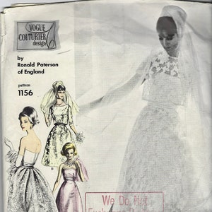 Vogue Couturier Pattern 1156  UNCUT / Ronald Paterson of England - Bridal Gown, Bolero, Long and Short Veil & Petticoat / Size 12  bust 32