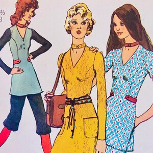 Vintage 1970's Simplicity Pattern 9593  -  Misses' Mini-Dress or Tunic and Pants  // Size 8 - UNCUT Sewing Pattern