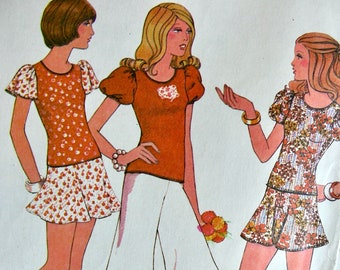 McCall's 3520 UNCUT Vintage Sewing Pattern / 1970's Young Junior/Teen Top, Skirt and Pants Wide-leg Pants / Size 7/8 - Bust 29"