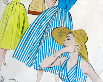 1950s Butterick Pattern 6518 - Misses' Surplice Effect Halter Sundress and ASYMMETRICALLY Closing Jacket -  Size 16, Bust 34/ Sewing Pattern