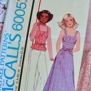UNCUT Vintage 1970s McCall&#39;s Pattern 6005  - Misses&#39; Sun Dress with Shoulder Straps, Optional Ruffle or Tops / Size 10 , bust 32.5