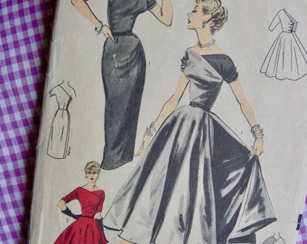 UNCUT Advance 6539 / Misses' One Shoulder, Slender Sheath Dress - Circle Skirt Overdress, High Surplice / Size 14, bust 32 / Sewing Pattern