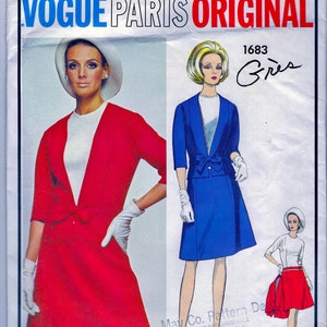 UNCUT GRES Designer Vogue Paris Original Pattern 1683 Misses' Beautiful Low Waisted One Piece Dress and Jacket Size 14 / Bust 34 image 1