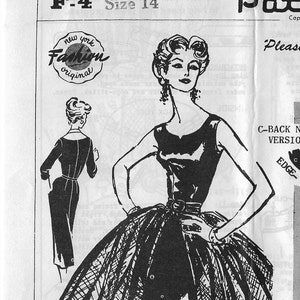 RARE Vintage Pattern - GLAMOROUS Figure CLINGING  Evening Cocktail  Dress w Open Front Overskirt Pattern F-4  /  Size 14 Bust 34 / Factory F