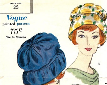 Vintage vogue patroon 5109, 1960 Hat patroon, Sally Victor hoeden, zachte hoed verzameld kroon schepte rand/2 maten beschikbaar