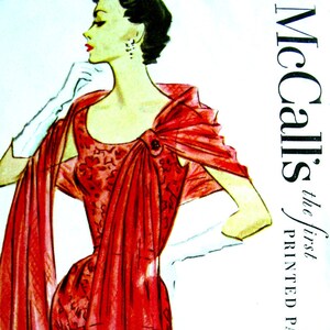 UNCUT * Vintage 1950s McCall&#39;s Pattern 9570 - GLAMOROUS EVENING Party Sheath Dress and Stole  // Size 16 * bust 34