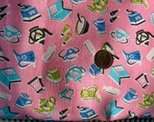 Vintage Cotton Novelty Apron or Quilting Fabric Yardage - ADORABLE Pink Retro Kitchen Design - 35 quot wide x 41 quot long