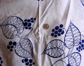 Vintage Full Cotton Feedsack Fabric Pretty NAVY BLUE Leaves and Dots on White Background 36 x 41