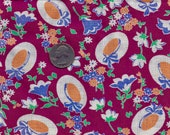 Vintage Novelty Feedsack Cotton Fabric - CHARMING Orange,White, Blue BONNETS with Tiny Ribbons Flowers on Burgandy Background - 32 x 15