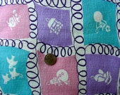 SALE Vintage Feedsack Cotton Fabric - ADORABLE Novelty Feedsack Purple Pink Turquoise White CHARMS - 36 x 44