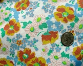 SALE Vintage Feedsack Cotton Quilting Fabric - STILLaSACK - SWEET Little Lime Green Blue Flowers on White 35 x 44