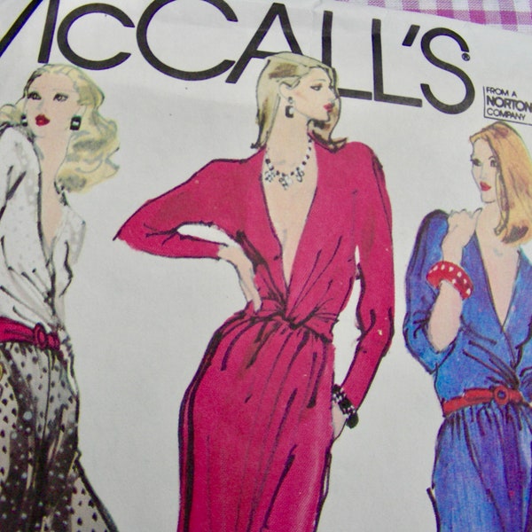 McCall's 6843 UNCUT Vintage 1970's HALSTON Evening Bias Wrap-top, Long Slit Skirt & Pants Pattern  Size 6, bust 30.5 / Sewing Pattern