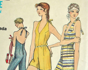 UNCUT * Vintage MISS VOGUE  Pattern 8051  * Halter Top Jumpsuit Playsuit in 2 lengths with Deep V Necklines  / Size 10 * Bust 32.5