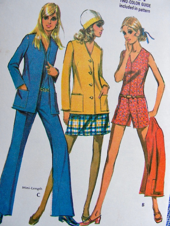 Buy UNCUT Vintage 1970s Mccall s Pattern 2294 Misses Jumpsuit Mini skirt and Long Jacket Size 8 Bust 31.5 Online in India Etsy