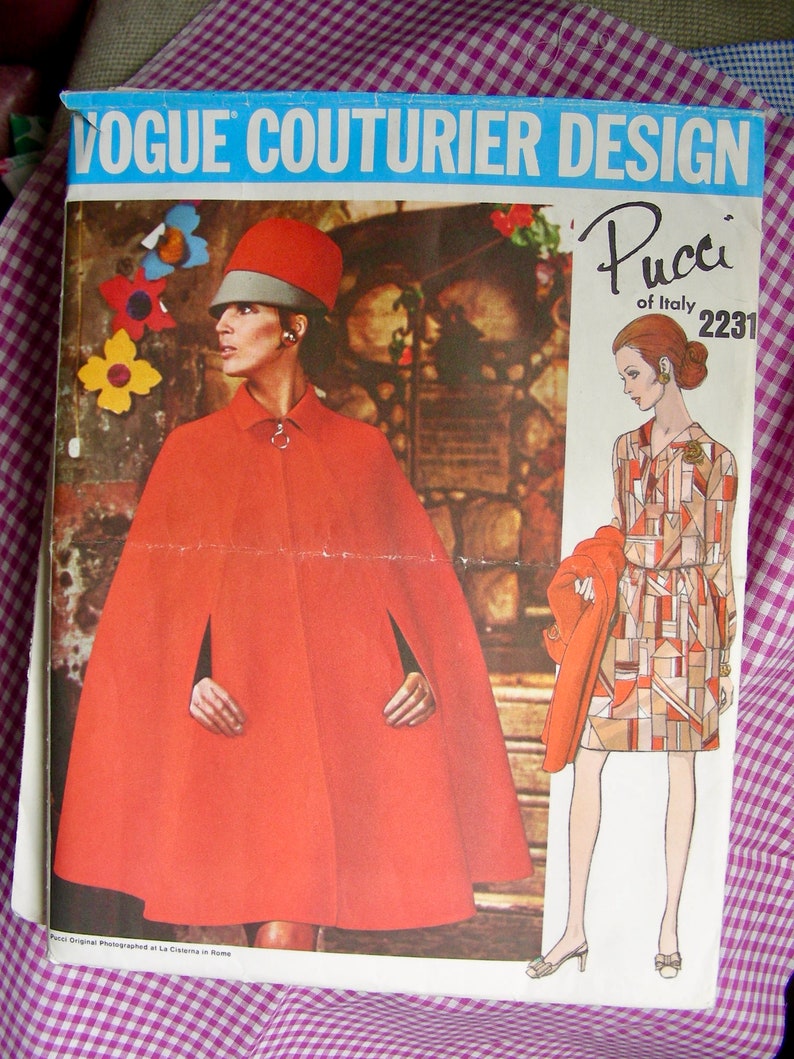 PUCCI UNCUT Vogue Couturier Pattern 2231 FABULOUS Designer Cocktail Evening Dress and Cape / Size 14 / bust 36 image 2