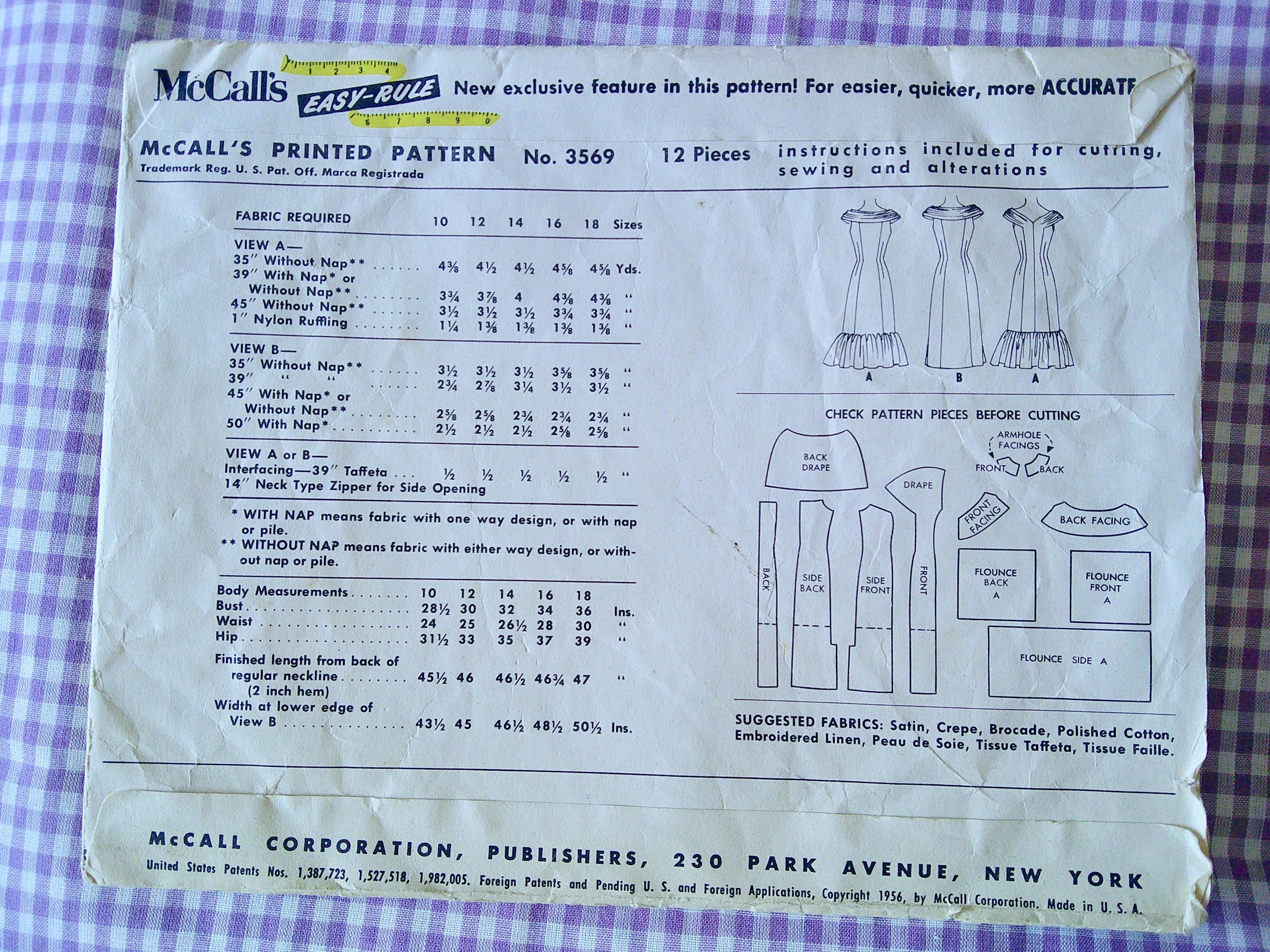 1950s Mccalls 3569 Sewing Pattern Misses Cocktail Evening Dress With ...