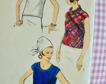 1960s Vogue 7273 Blouse Pattern: Jewel Neckline, Size 10 UNCUT