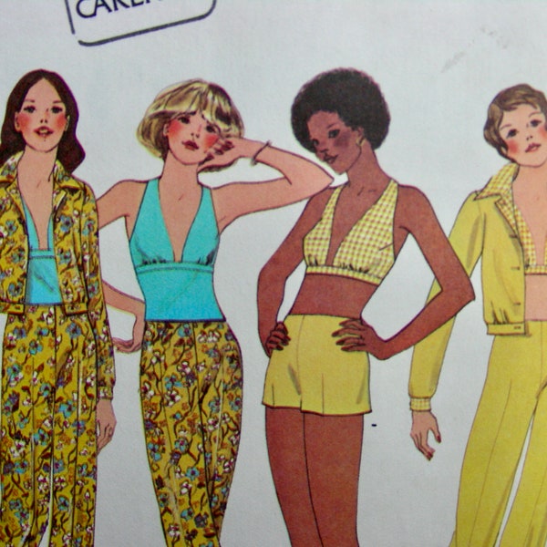 McCall's Pattern 3385 UNCUT Vintage 1970s FABULOUS  Misses'  Halter Tops Midriff Evening Pants Sewing Pattern  / Size 14, bust 36