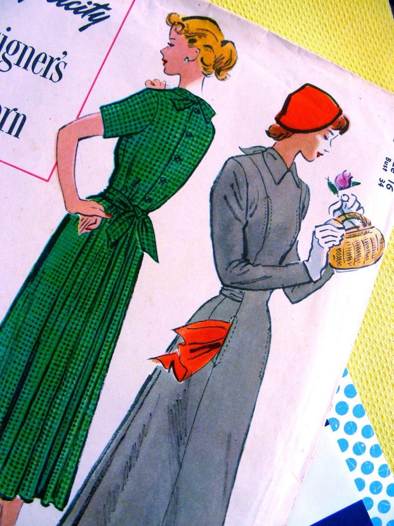 Size 16 UNCUT Fabulous Misses/' One Piece Dress RARE Vintage Simplicity Designer/'s Pattern 8169 Bust 34